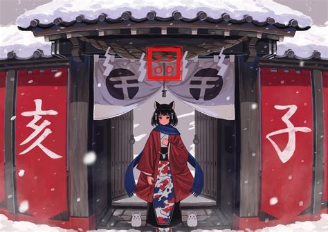 1024x1024 Anime Girl Coming Out From Temple 4k 1024x1024 Resolution Hd