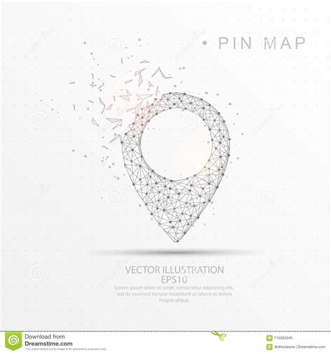 Map Pin Shape Digitally Drawn Low Poly Wire Frame Stock Illustration