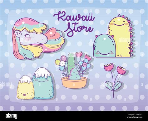 Kawaii Store Cartoons Design Ausdruck Süßer Charakter Lustig Und