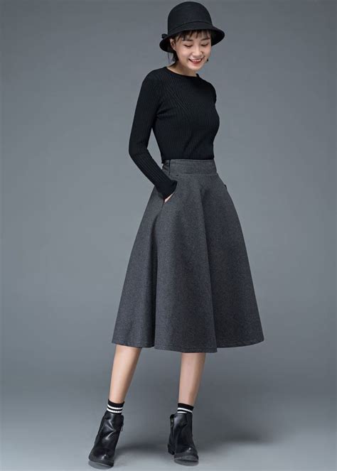 Wool Skirt Wool Midi Skirt Flare Skirt Swing A Line Skirt Etsy In