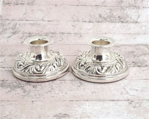 Silver Plated Candle Holders With Embossed Borders Hecworth Australia