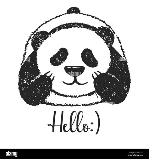 Esquisse Dun Dessin De Panda Vector Illustration Bonjour Texte Image