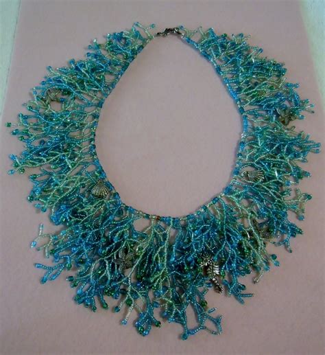 Seed Bead Fringe Sea Treasures Necklace Coraling 85 00 Via Etsy