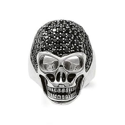Silver Plated Openable Skull Rings With Black Pave Set Zirconia