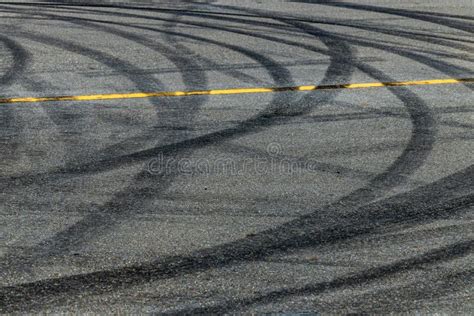 Tire Track Mark On Asphalt Tarmac Road Race Track Texture And