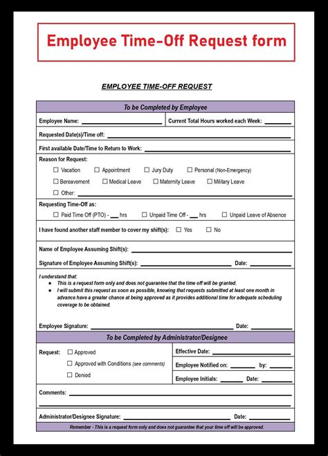 Employee Time Off Request Form Pdf And Word File Instant Etsy