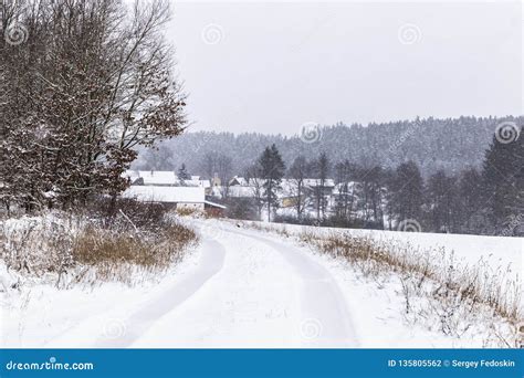 Countryside Road Snow Covered Czech Countryside Stock Photo Image Of