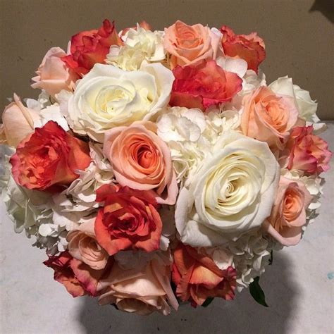 Wedding Bouquet Of White Hydrangea Peach Tiffany Roses White Pola