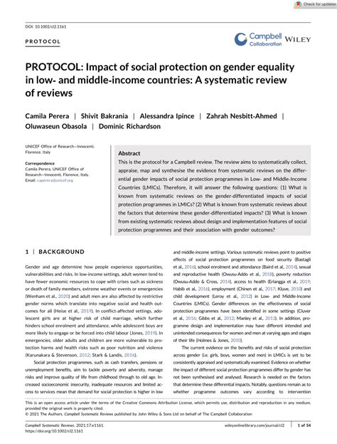 Pdf Protocol Impact Of Social Protection On Gender Equality In Low