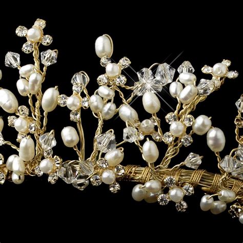 Fine jewelry, elegant watches and sparkling crystal creations commemorate the brand's tradition and craftsmanship. Gold Freshwater Pearl, Rhinestone & Swarovski Crystal Tiara Headpiece 2708