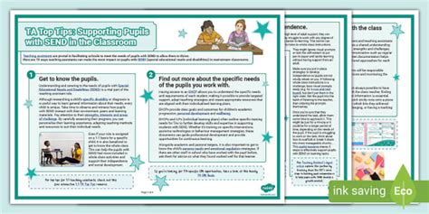 Free Ta Top Tips Supporting Pupils With Send In The Classroom