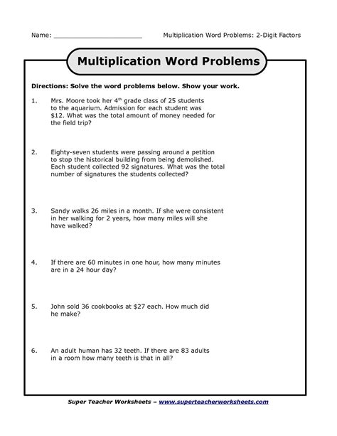 Grade 5 Multiplication Word Problems Worksheets