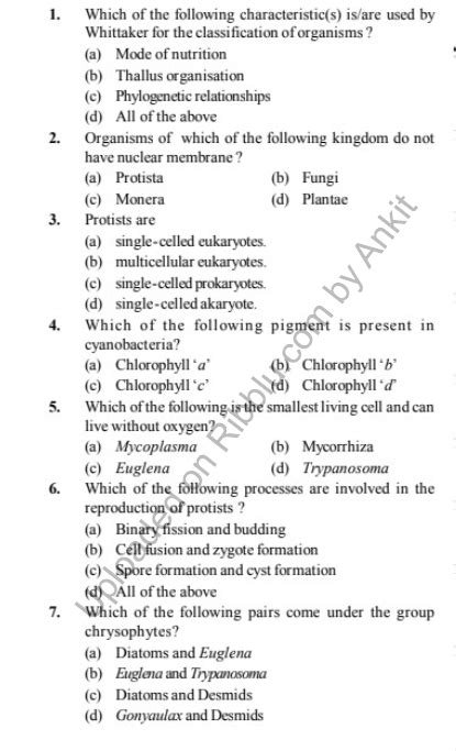 Biology Mcqs For Class Chapter Wise With Answers