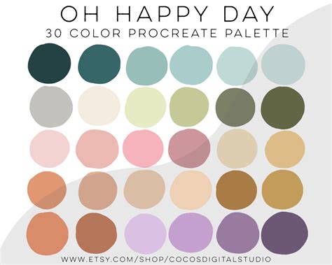 Oh Happy Day Procreate Color Palette Neutrals Pastel Color Swatches