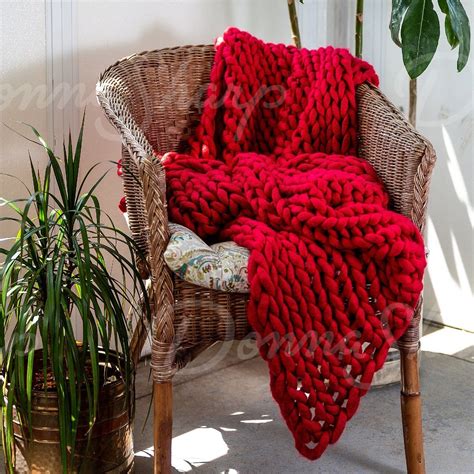 Harlequin baby blanket knitting kit, diy organic merino wool baby blanket knit kit, easy baby afghan pattern, beginner knitting kit. Throw, Chunky Knitted (Red)