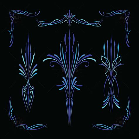 Set Of Blue Pinstriping Svg For Pinstriping Vinyl Decals Etsy Hand