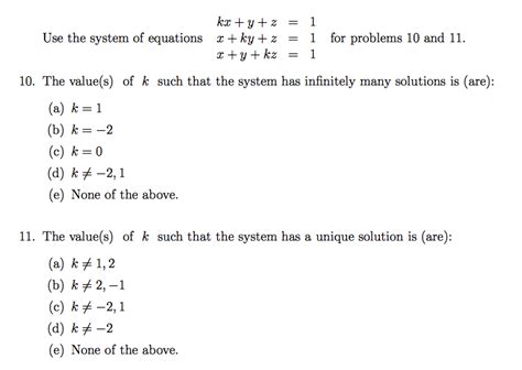solved use the system of equations kx y z 1 x ky