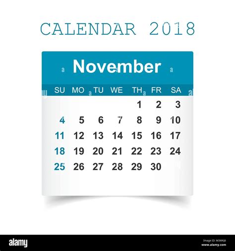 Noviembre 2018 Calendario Pegatina Calendario Plantilla De Diseño La