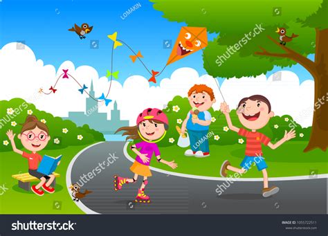 Vector Illustration Happy Children Playing Playground Stock Vector