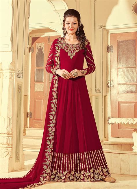 Red Golden Designer Work Anarkali Suit Indian Heavy Anarkali Lehenga