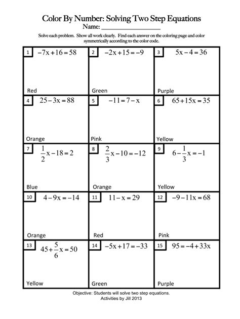 Solve 11 Step Equations Worksheet