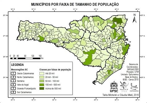 Mapa de Santa Catarina com classificação dos municípios por classe de
