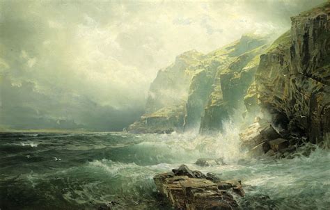 William Trost Richards Rocky Coastline Cornwall Oil On Canvas 28″ X 44