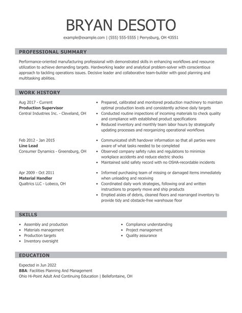 Cv For Production Manager Production Manager Resume Writing Guide 12