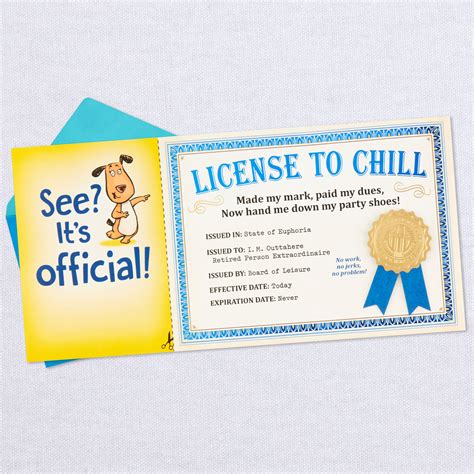 License To Chill Certificate Funny Retirement Card Greeting Cards