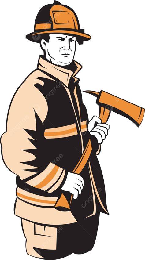 Fireman Fire Fighter Holding An Ax Fire Fighter Holding Isolated Vector