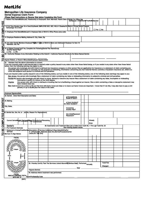 They can attain dental or vision care from specified military clinics and hospitals. Dental Insurance Claim Form Metlife printable pdf download