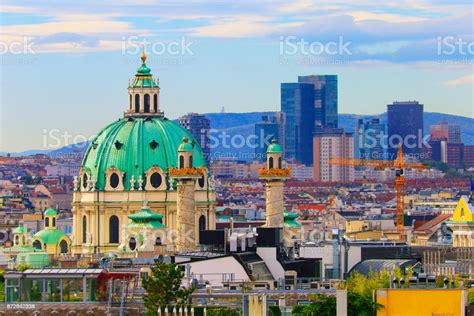 Above Beautiful Vienna Cityscape Panorama With Karlskirche Stock Photo