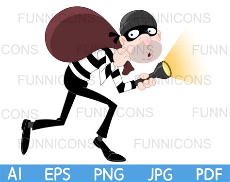 Clipart Cartoon Of A Tip Toeing Thief Burglar Robber With Bag Etsy Uk