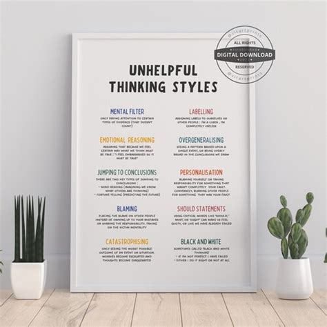 Unhelpful Thinking Styles Cbt Poster Therapist Office Decor Etsy Canada