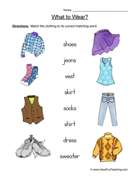 Clothing Worksheet 2