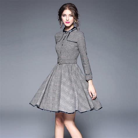 autumn new woman vintage plaid dress full sleeve sashes mini slim dres ozzy bella all great