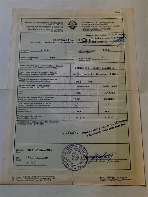 Svetu pokazao njen izvod iz matične knjige rođenih (foto). Izvod iz Matične Knjige Rođenih --- Peć 1980.godine ...