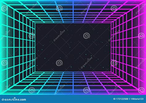 Vaporwave Retro Futuristic Background Abstract Laser Grid Tunnel In