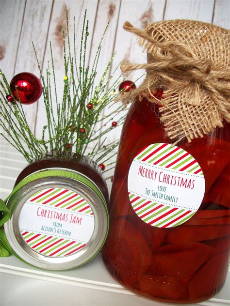 Custom Peppermint Striped Christmas Canning Labels Christmas Canning
