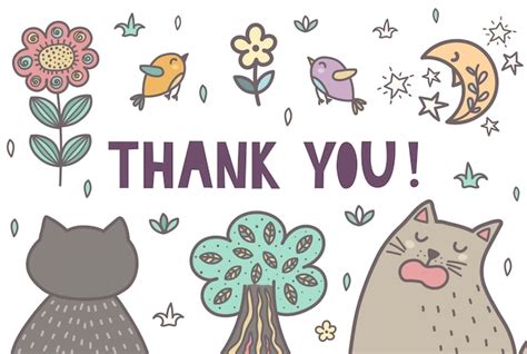 Premium Vector Thank You Card With A Cute Cats Vector Illustration