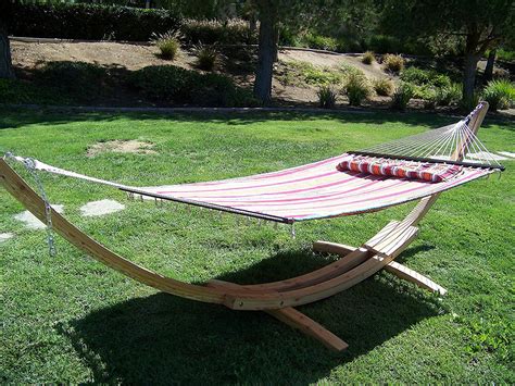 2 Person Bed Double Padded Hammock Bed Teak Wooden Arc Hammock Stand
