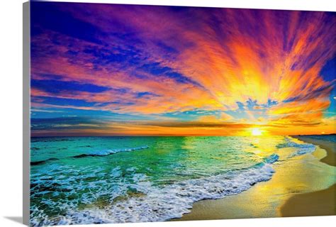 Colorful Ocean Sunset Orange And Red Beach Sunset Wall Art