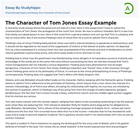 The Character Of Tom Jones Essay Example