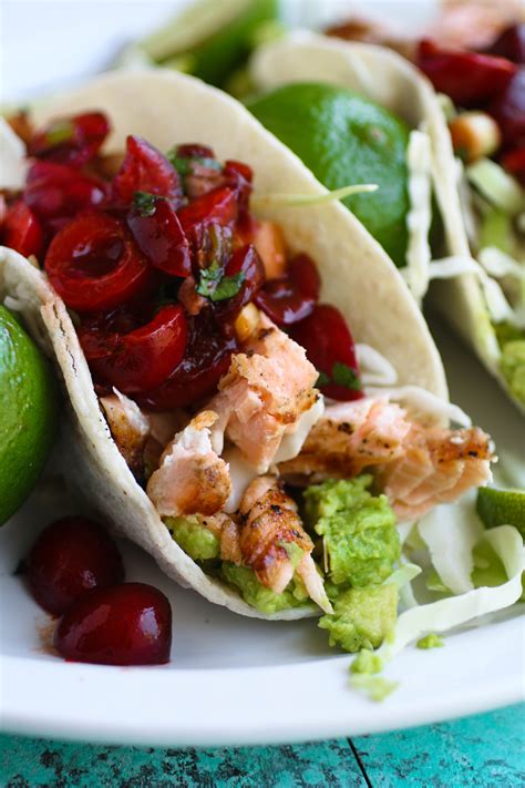 Grilled Salmon Tacos With Fresh Cherry Chipotle Salsa