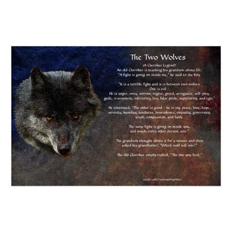 The Two Wolves Cherokee Tale Art Poster Two Wolves