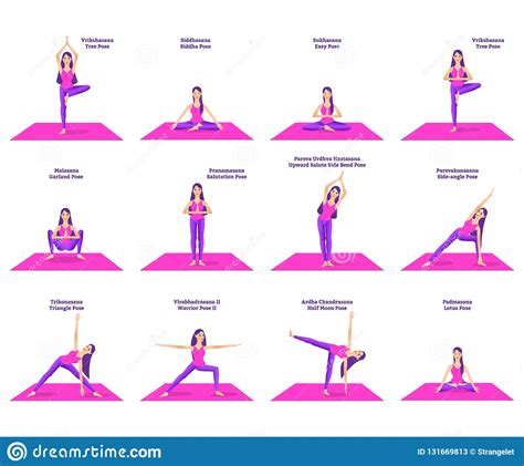 Asana is the third step in maharishi patanjali's ashtanga yoga. Set Of Woman Doing Different Yoga Poses Stock Vector ...