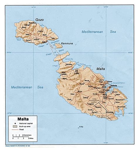 Detailed Political Map Of Malta With Relief Roads Cities And Villages