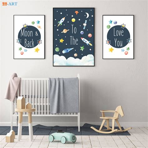 Mordern Canvas Painting Space Nursery Prints Space Themed Poster Wall