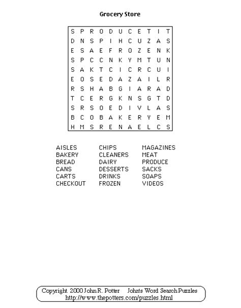 Johns Word Search Puzzles Kids Grocery Store