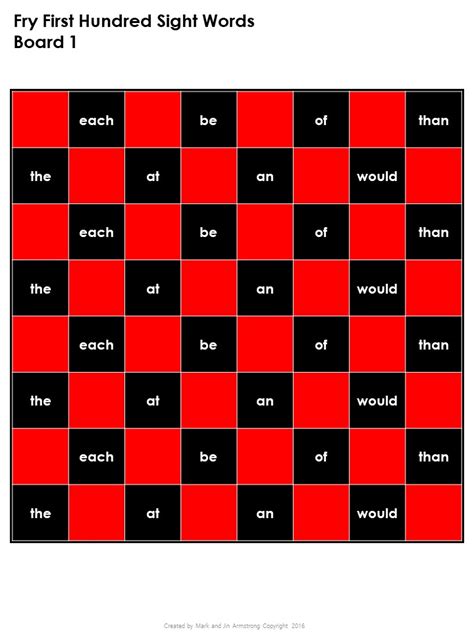 Fry Sight Words Checkers English Republic